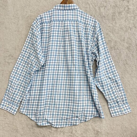 NEW Izod Men's XXL Luxe Touch Long-Sleeve Button-Up Shirt Modern Fit Blue Plaid - Picture 8 of 9